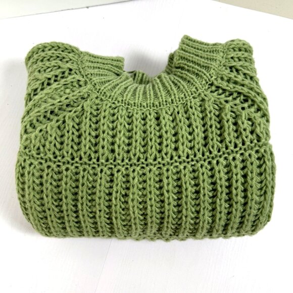 Hyfve Sweater Womens Sz M Green Chunky Open Knit Puff Sleeve Crewneck Pullover - Picture 2 of 9